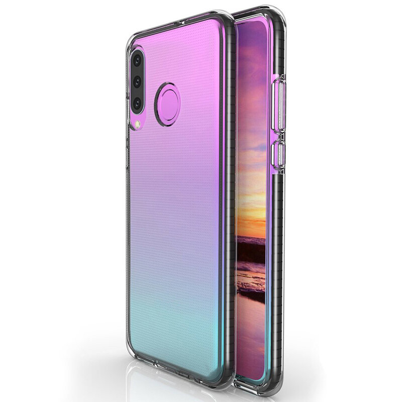 Husa Huawei P30 Lite Transparenta Spring Case Flexibila Cu Margini Colorate - Negru