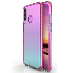 Husa Huawei P30 Lite Transparenta Spring Case Flexibila Cu Margini Colorate - Roz Inchis
