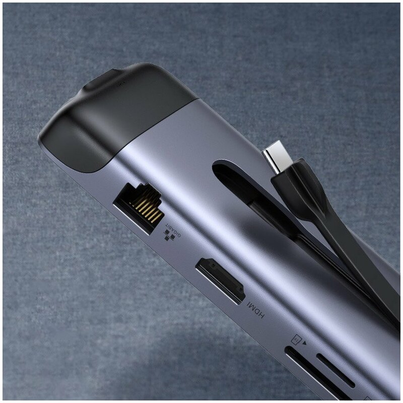 Hub Ugreen, type-C la 3x USB 3.0, HDMI, VGA, RJ45, SD Card, TF Card, gri, 70409 