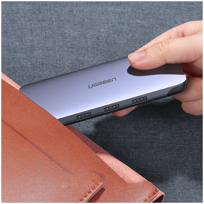 Hub Ugreen, type-C la 3x USB 3.0, HDMI, VGA, RJ45, SD Card, TF Card, gri, 70409 