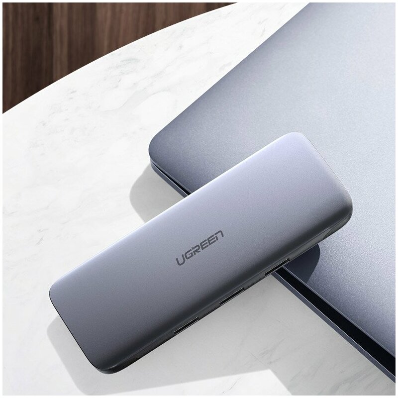 Hub Ugreen, type-C la 3x USB 3.0, HDMI, VGA, RJ45, SD Card, TF Card, gri, 70409 