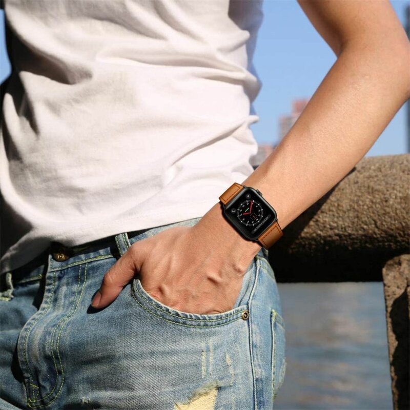 Curea Apple Watch 4 44mm Tech-Protect LeatherFit Din Piele Naturala - Maro