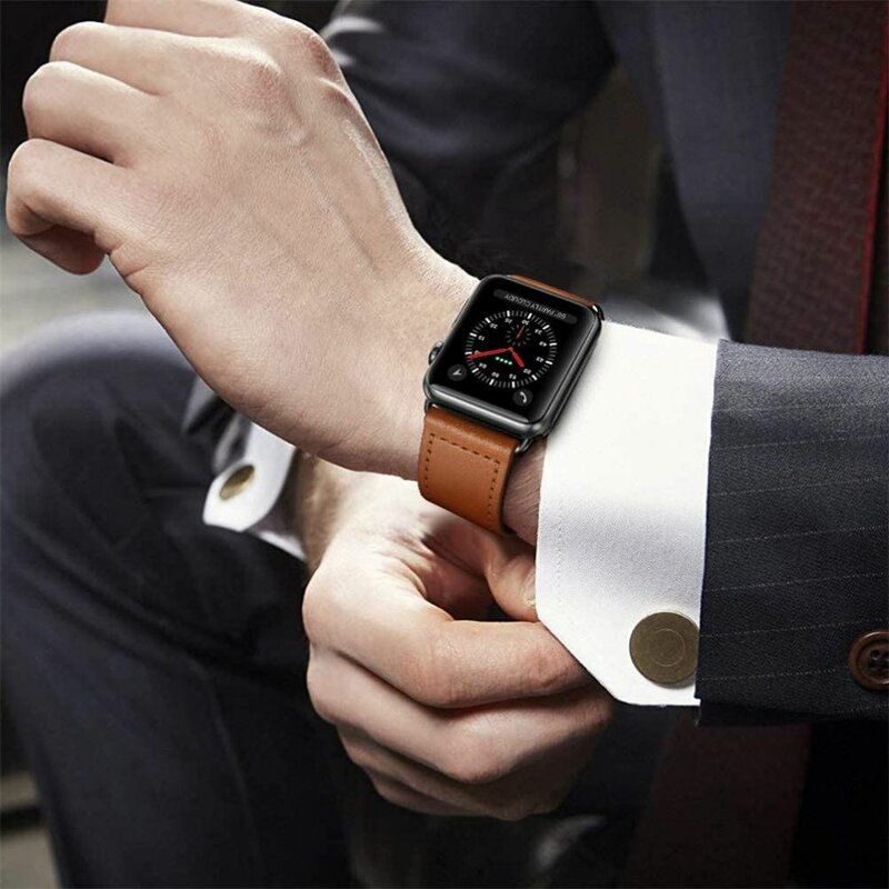 Curea Apple Watch 4 44mm Tech-Protect LeatherFit Din Piele Naturala - Maro
