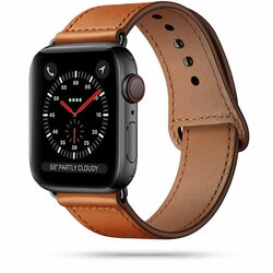 Curea Apple Watch 5 44mm Tech-Protect LeatherFit Din Piele Naturala - Maro