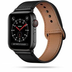 Curea Apple Watch 4 44mm Tech-Protect LeatherFit Din Piele Naturala - Negru