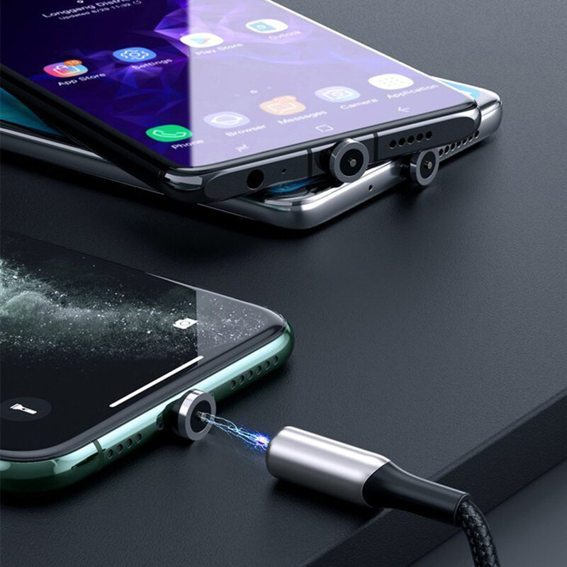 Cablu De Incarcare Baseus Zinc Magnetic De La USB La Micro-USB Cu Lumina LED 2A 1M - CAMXC-H05 - Violet