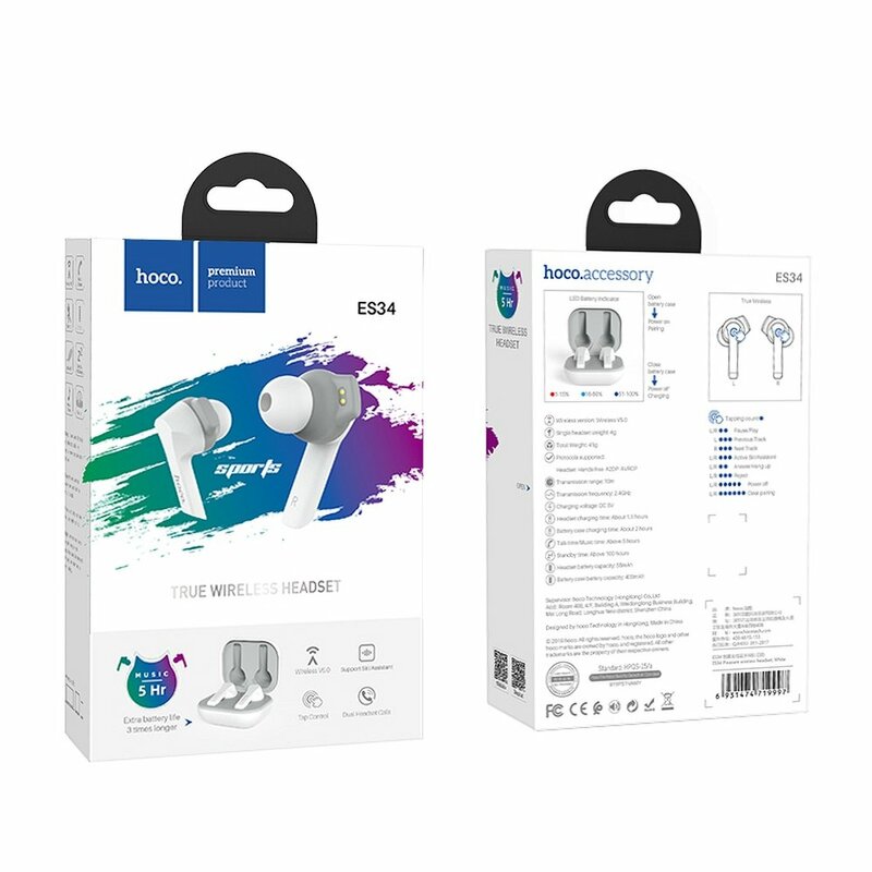 Casti audio wireless, Bluetooth, earbuds, Hoco ES34, alb