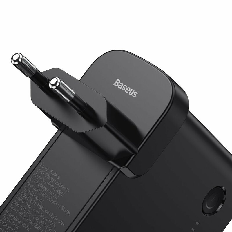 Incarcator Priza + Baterie Externa Baseus GaN 1xUSB + 1xType-C Fast Charge 45W 10000mAh - PPNLD-C01 - Negru