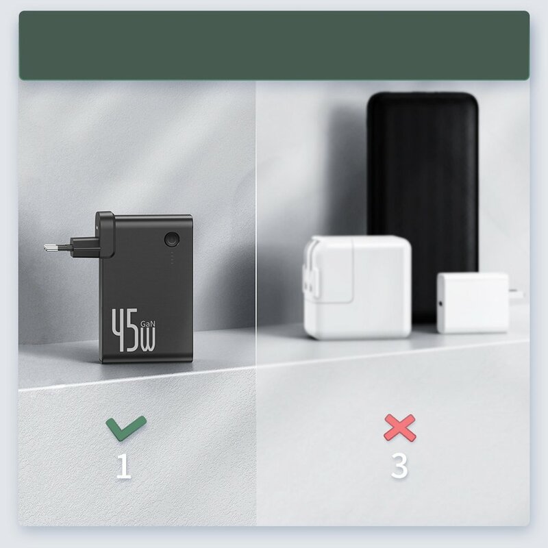 Incarcator Priza + Baterie Externa Baseus GaN 1xUSB + 1xType-C Fast Charge 45W 10000mAh - PPNLD-C01 - Negru