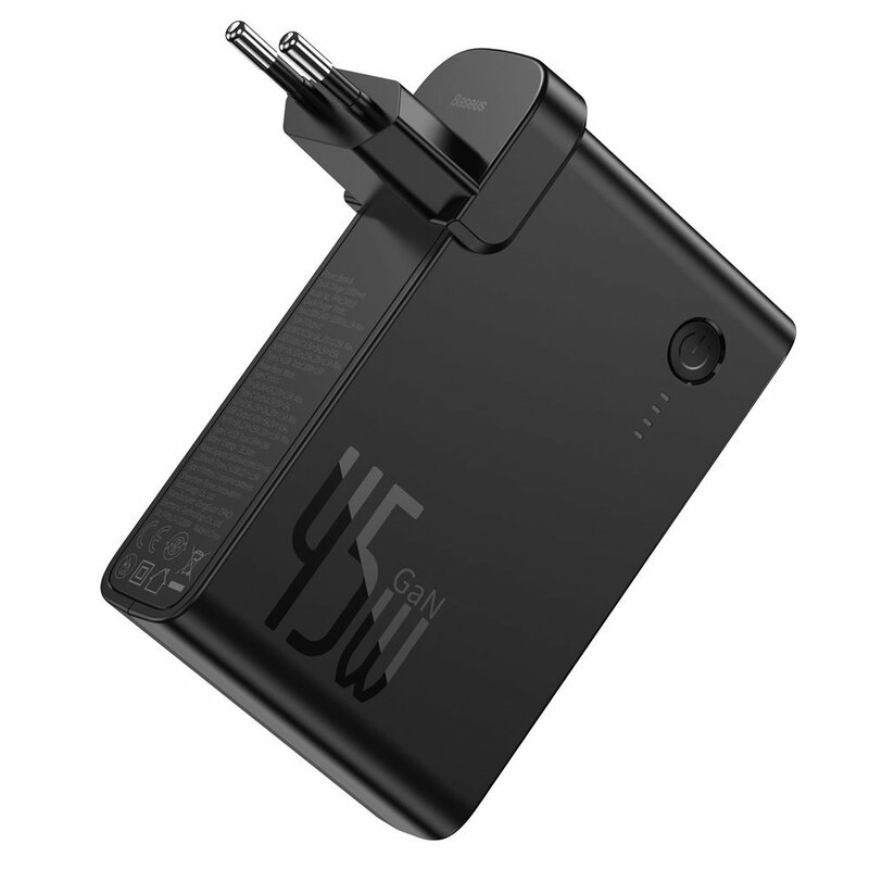 Incarcator Priza + Baterie Externa Baseus GaN 1xUSB + 1xType-C Fast Charge 45W 10000mAh - PPNLD-C01 - Negru