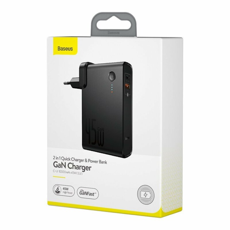 Incarcator Priza + Baterie Externa Baseus GaN 1xUSB + 1xType-C Fast Charge 45W 10000mAh - PPNLD-C01 - Negru
