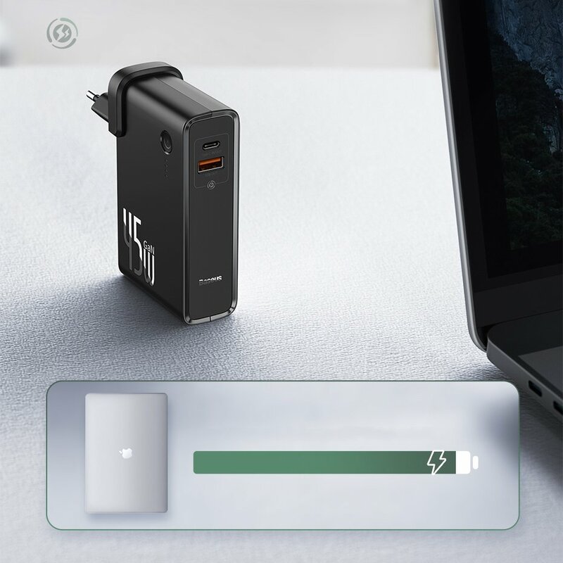 Incarcator Priza + Baterie Externa Baseus GaN 2xType-C Fast Charge 45W 10000mAh - PPNLD-F02 - Alb