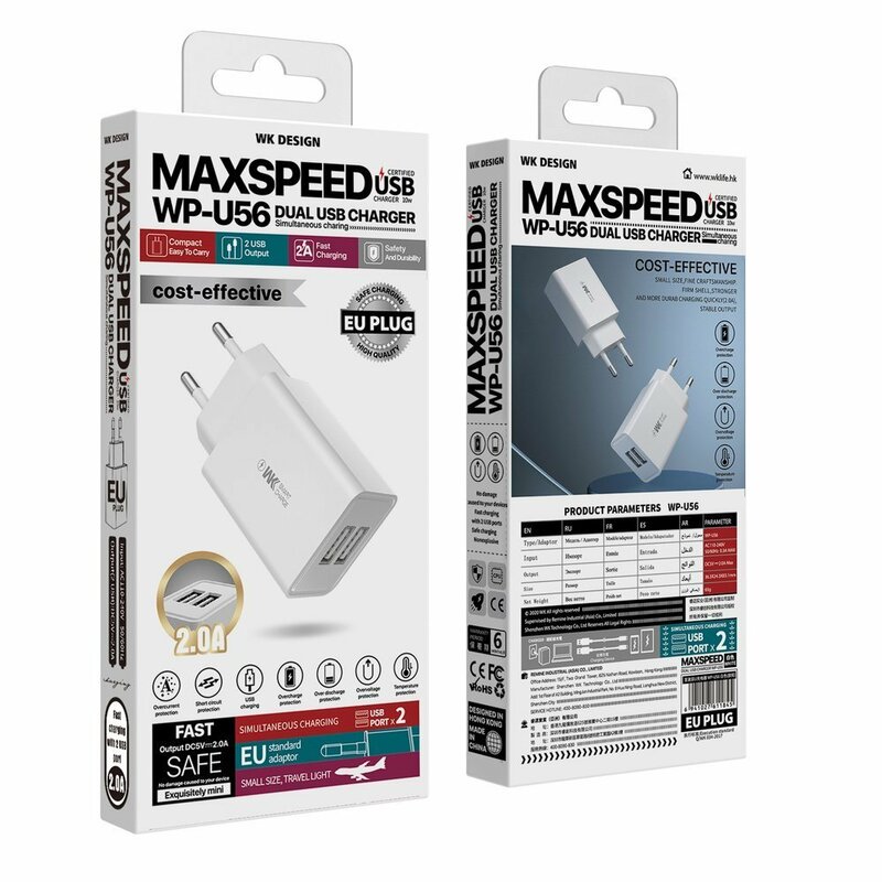 Incarcator Priza WK Design WP-U56 Incarcare Rapida 2xUSB Universal 2.0A - Alb