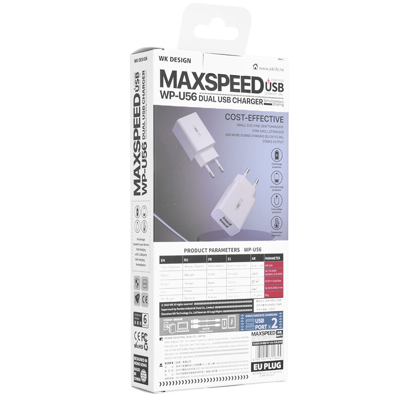Incarcator Priza WK Design WP-U56 Incarcare Rapida 2xUSB Universal 2.0A - Alb