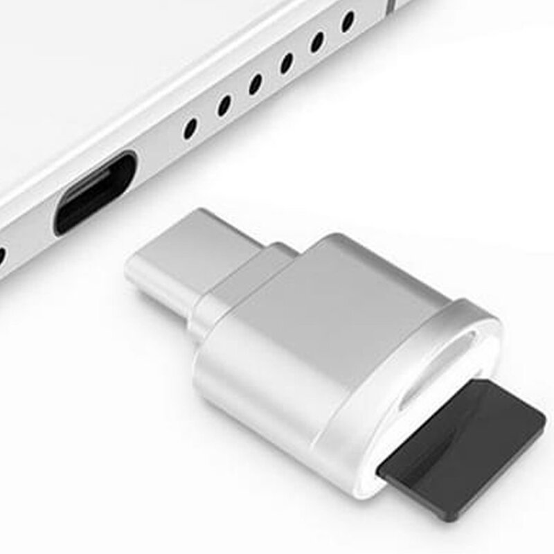 Adaptor OTG MicroSD - Type-C Cu Holder Metalic De Prindere - HR-USH014 - Argintiu