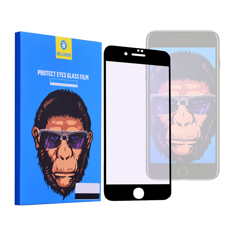 Folie Sticla iPhone 7 Plus Blueo 5D Mr. Monkey Strong Anti-Blue - Negru