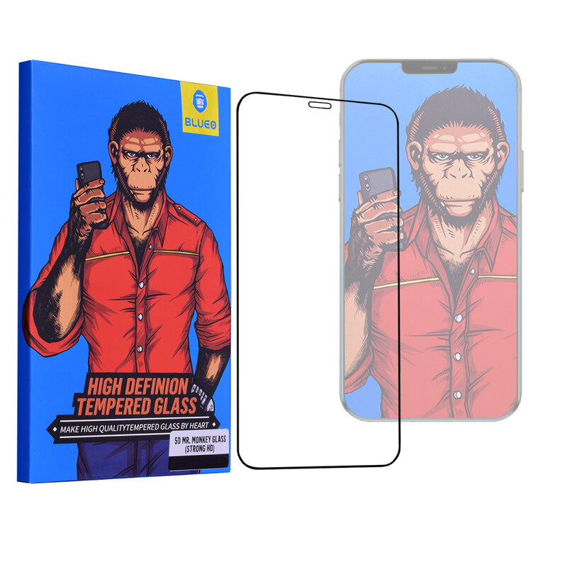 Folie Sticla iPhone 12 mini Blueo 5D Mr. Monkey Glass Strong HD - Negru