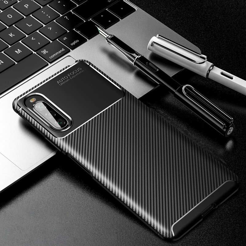 Husa Sony Xperia 10 II Carbon Fiber Skin - Albastru