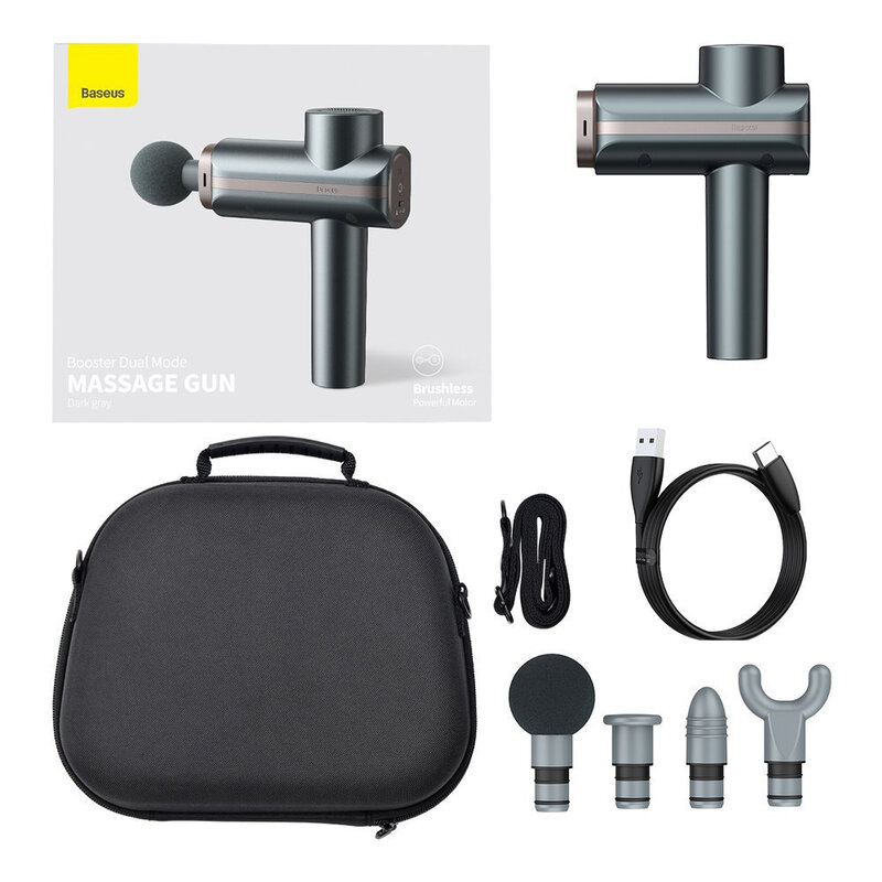 Aparat De Masaj Profesional Baseus Wireless Cu 4 Capete Interschimbabile - Gri