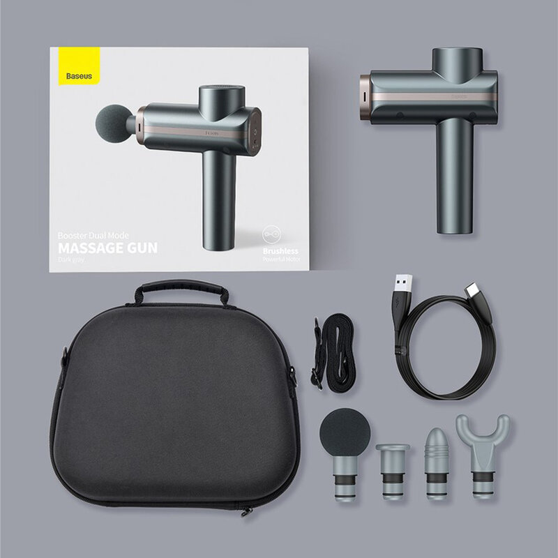 Aparat De Masaj Profesional Baseus Wireless Cu 4 Capete Interschimbabile - Gri