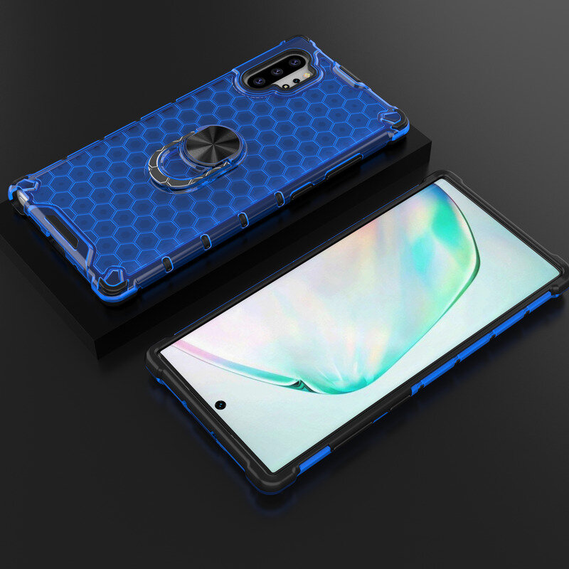 Husa Samsung Galaxy Note 10 Plus Honeycomb Cu Inel Suport Stand Magnetic - Albastru