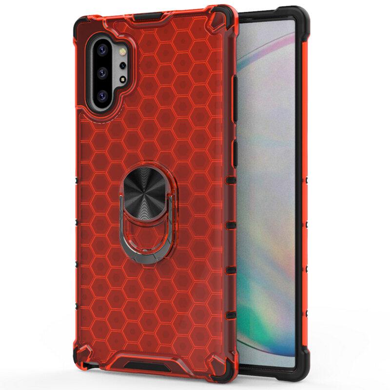 Husa Samsung Galaxy Note 10 Plus Honeycomb Cu Inel Suport Stand Magnetic - Rosu