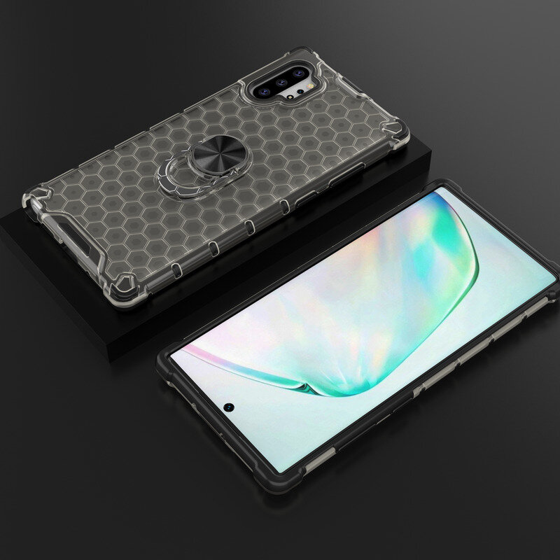 Husa Samsung Galaxy Note 10 Plus Honeycomb Cu Inel Suport Stand Magnetic - Negru
