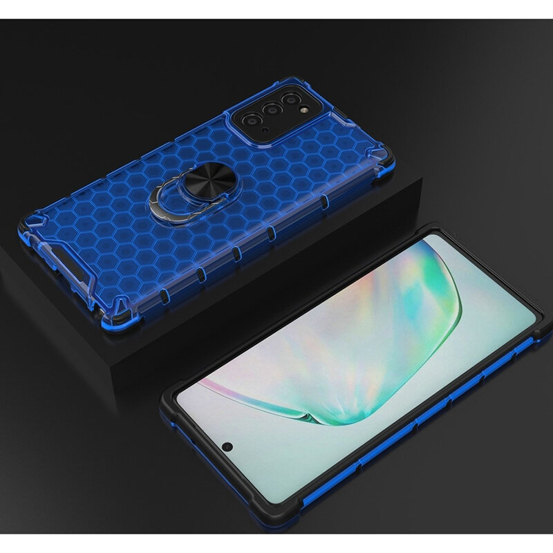 Husa Samsung Galaxy Note 20 Ultra 5G Honeycomb Cu Inel Suport Stand Magnetic - Albastru