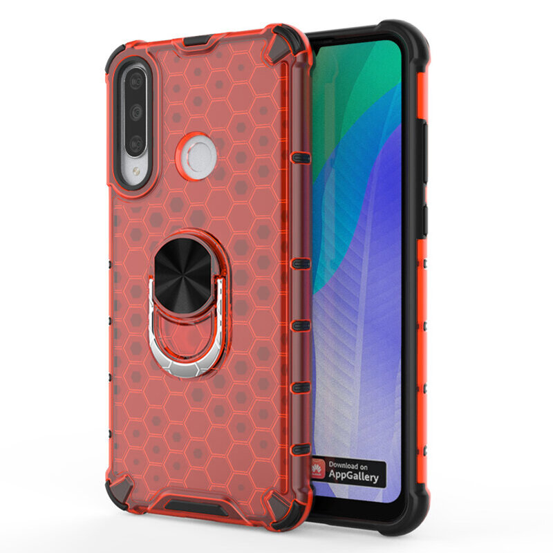 Husa Huawei Y6p Honeycomb Cu Inel Suport Stand Magnetic - Rosu
