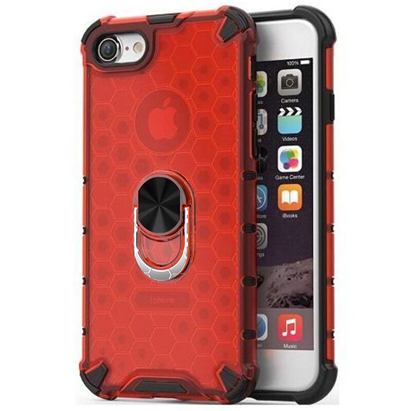 Husa iPhone 7 Honeycomb Cu Inel Suport Stand Magnetic - Rosu