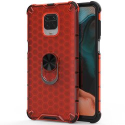 Husa Xiaomi Redmi Note 9 Pro Honeycomb Cu Inel Suport Stand Magnetic - Rosu