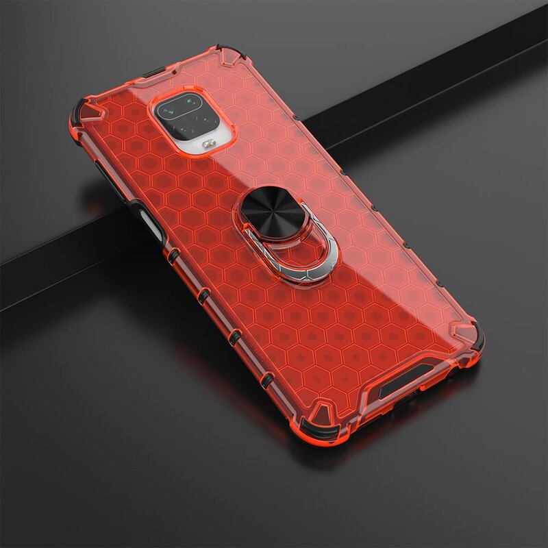 Husa Xiaomi Redmi Note 9 Pro Honeycomb Cu Inel Suport Stand Magnetic - Rosu