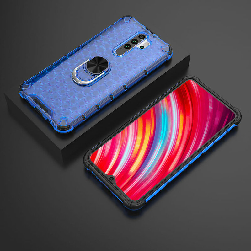 Husa Xiaomi Redmi Note 8T Honeycomb Cu Inel Suport Stand Magnetic - Albastru