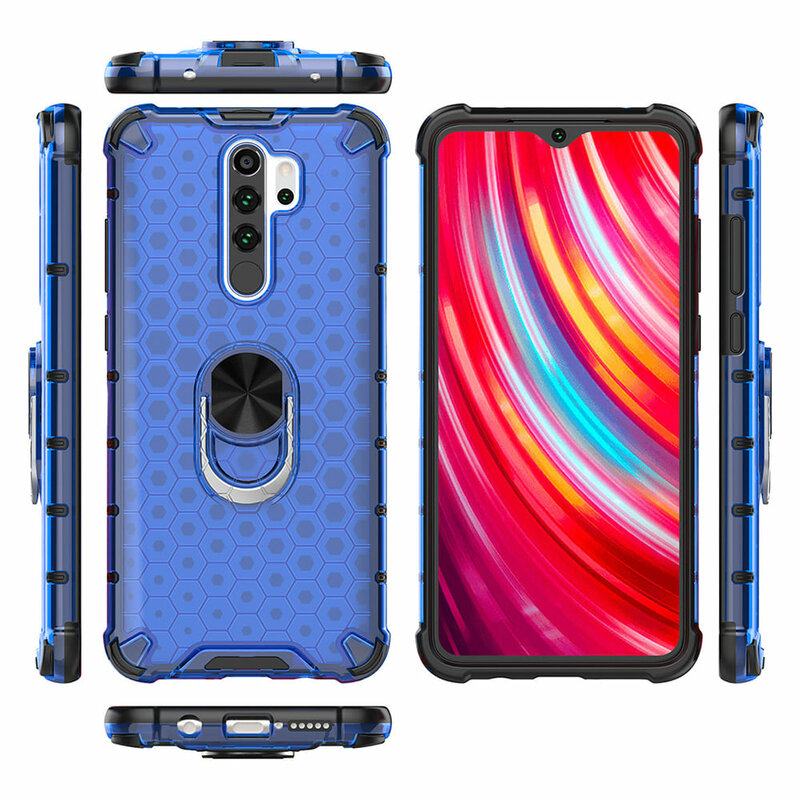 Husa Xiaomi Redmi Note 8T Honeycomb Cu Inel Suport Stand Magnetic - Albastru