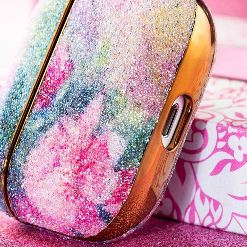 Husa Apple Airpods Pro Kingxbar Curcubeu Stralucitoare Cu Sclipici - Roz