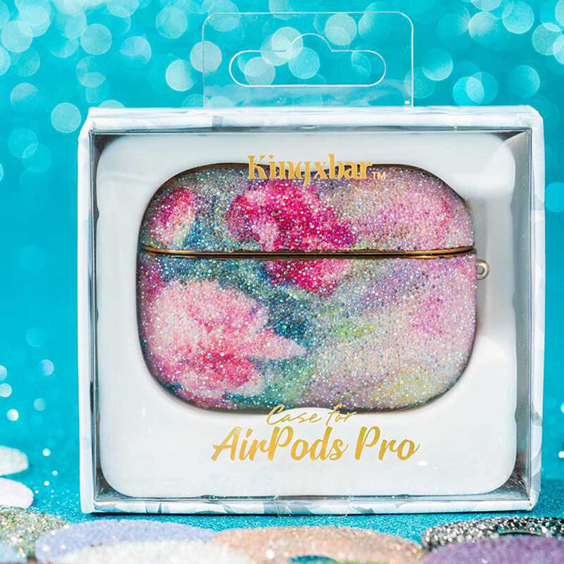 Husa Apple Airpods Pro Kingxbar Curcubeu Stralucitoare Cu Sclipici - Roz