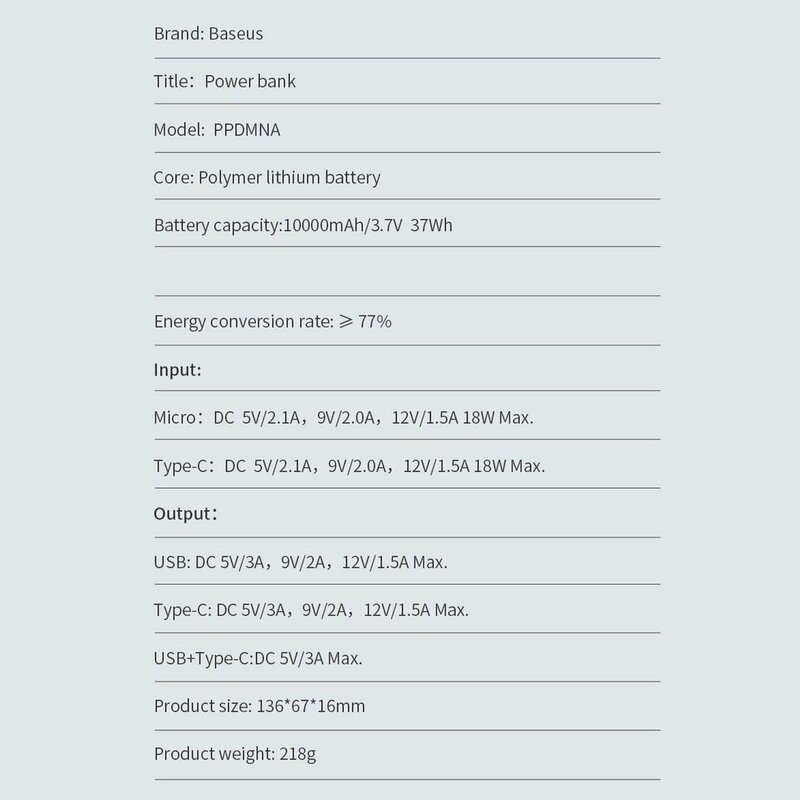 Acumulator Extern 10000 mAh Baseus Bipow Cu Incarcare Rapida 18W - PPDML-02 - Alb