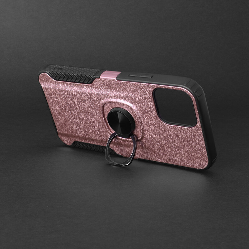 Husa iPhone 12 Pro Max Hybrid Cu Inel Suport Stand Magnetic - Roz