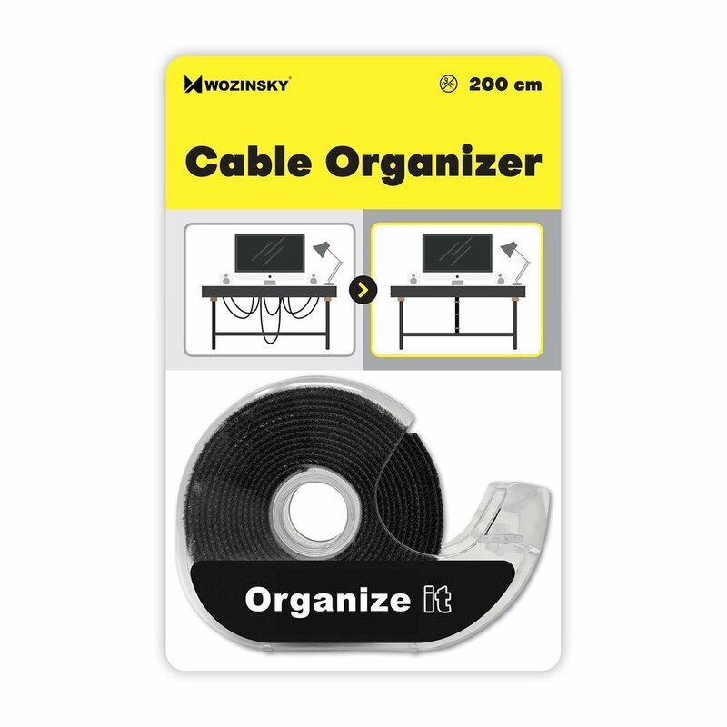 Organizator Cabluri Cu Velcro Si Dispenser Wozinsky 2m - WVO2MBK - Negru