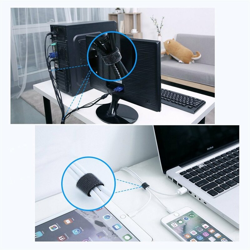 Organizator Cabluri Cu Velcro Si Dispenser Wozinsky 2m - WVO2MBK - Negru