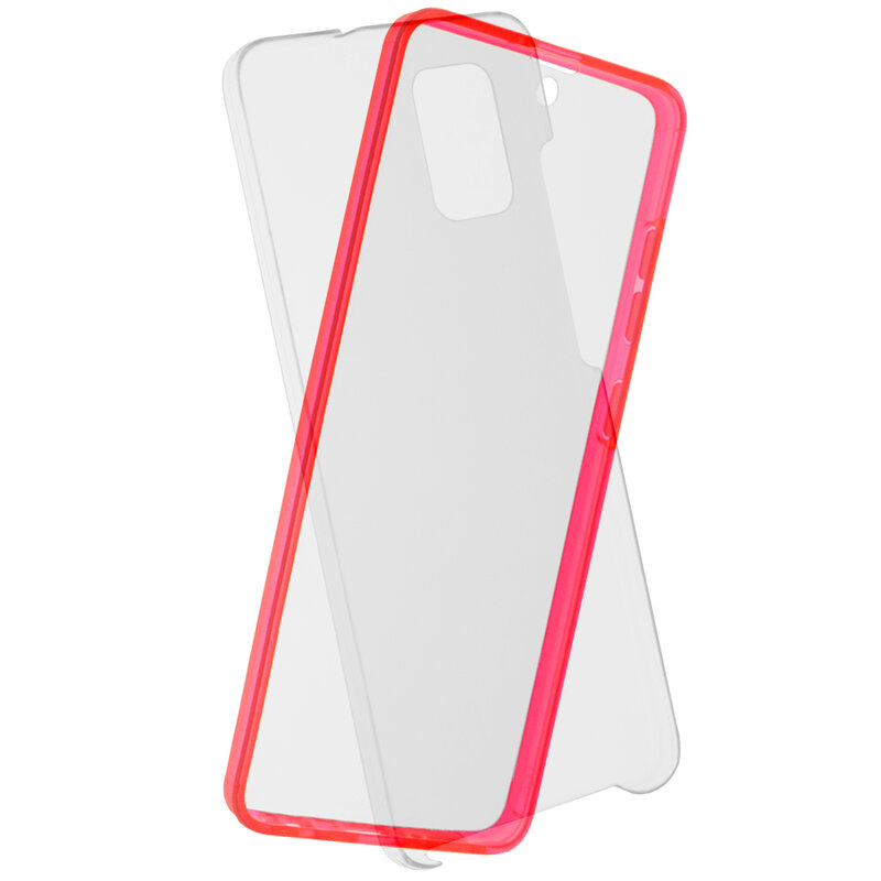 Husa Samsung Galaxy A51 FullCover 360 - Transparent Cu Margine Rosie