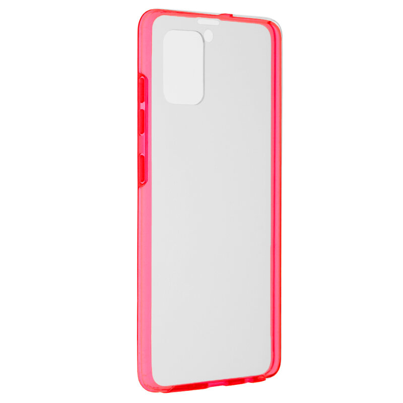 Husa Samsung Galaxy A51 FullCover 360 - Transparent Cu Margine Rosie