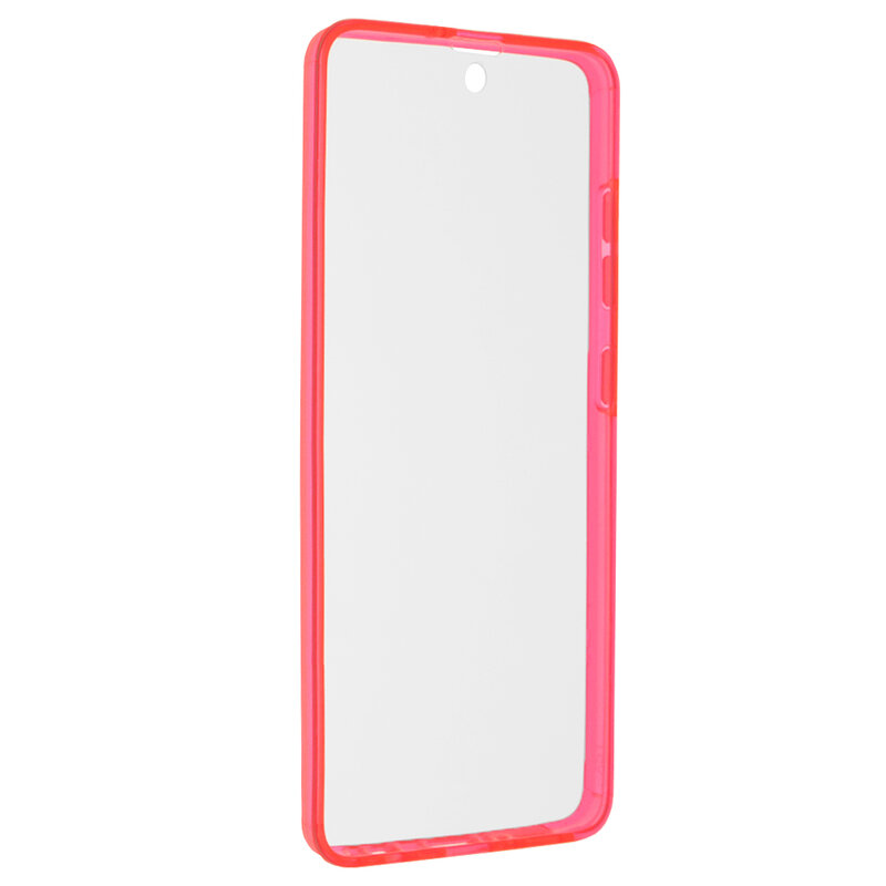 Husa Samsung Galaxy A51 FullCover 360 - Transparent Cu Margine Rosie