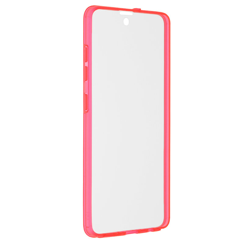 Husa Samsung Galaxy A51 FullCover 360 - Transparent Cu Margine Rosie