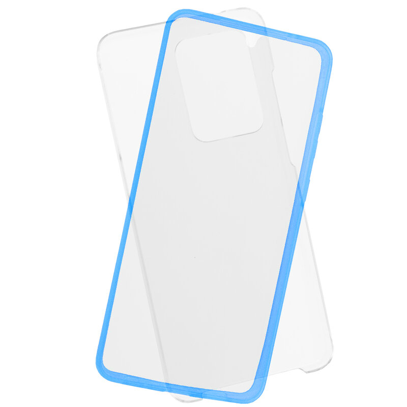 Husa Samsung Galaxy S20 Ultra 5G FullCover 360 - Transparent Cu Margine Albastra