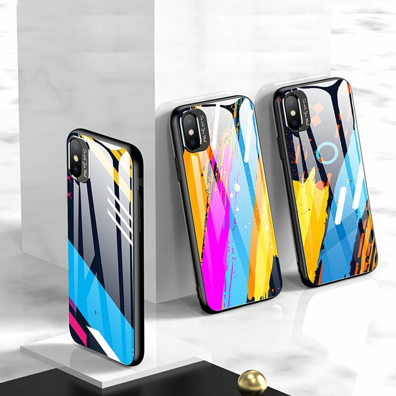 Husa iPhone XS Multicolora Din Sticla Securizata - Model 1