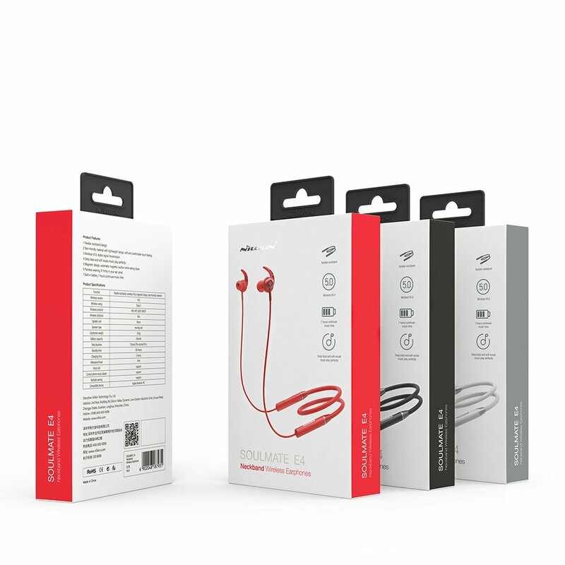 Casti In-Ear Nillkin Soulmate E4 Wireless Cu Bluetooth Si Suport Pentru Gat - Rosu