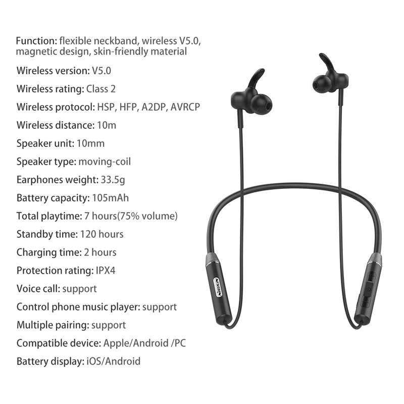 Casti In-Ear Nillkin Soulmate E4 Wireless Cu Bluetooth Si Suport Pentru Gat - Alb