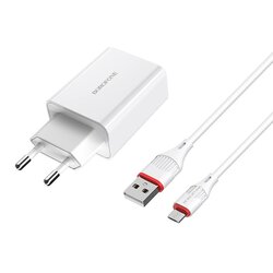 Incarcator Priza EU Borofone BA21A Incarcare Rapida + Cablu Micro-USB 3A 18W 1m - Alb