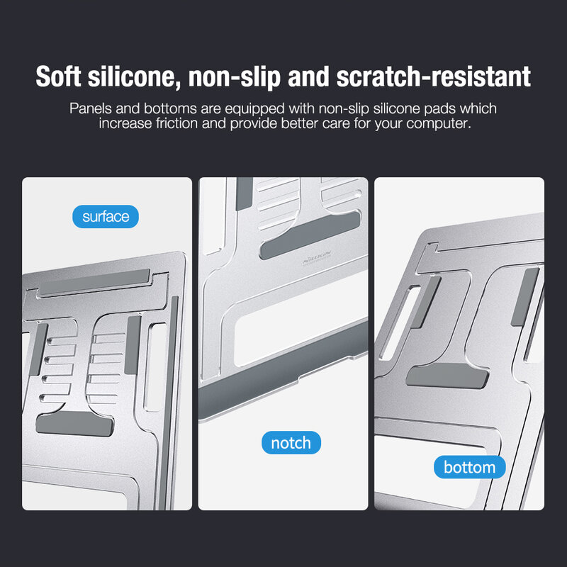 Suport Laptop Nillkin FlexDesk Ajustabil Universal Din Aluminiu Si Silicon - Argintiu